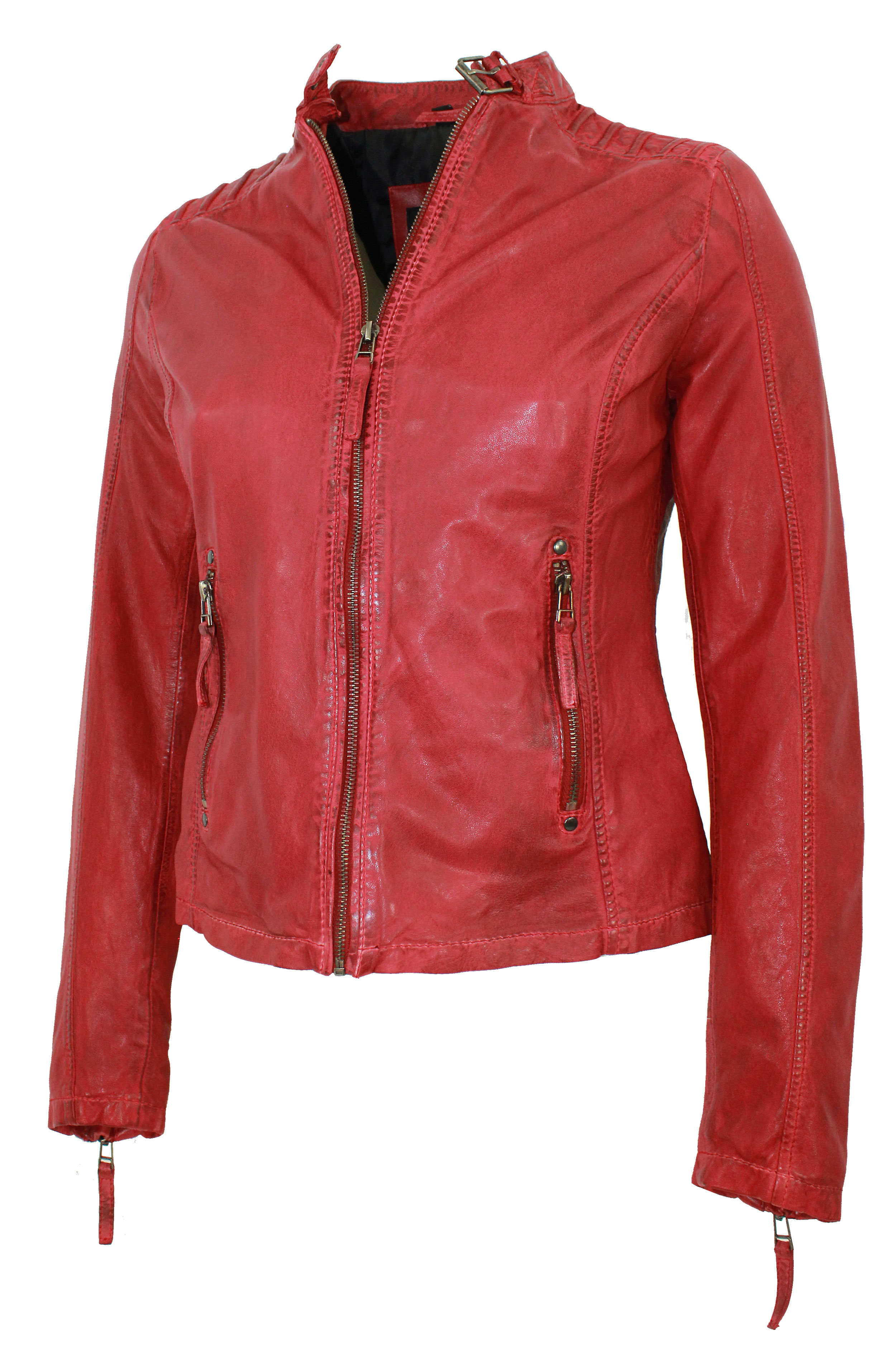 Bruno Banani Damen Lederjacke Lammnappa rot antik