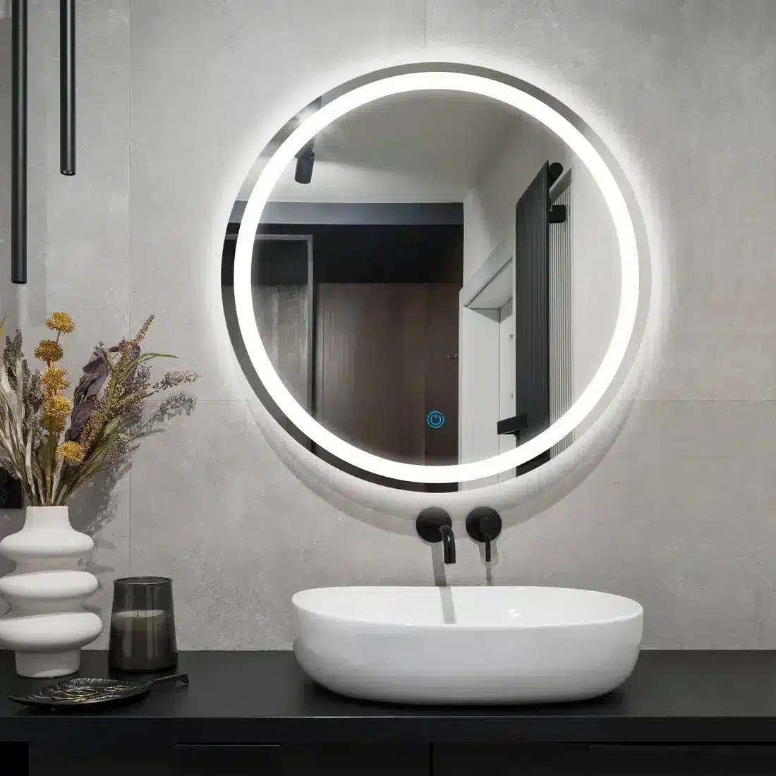LED Lighted Round Bathroom Vanity Mirror Bright Reflection