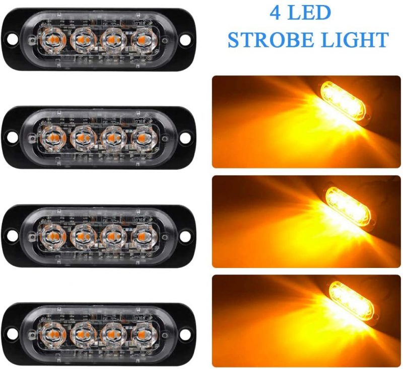 LED Emergency Strobe Warning Light 4 LEDs for Truck Trailer Van Boat