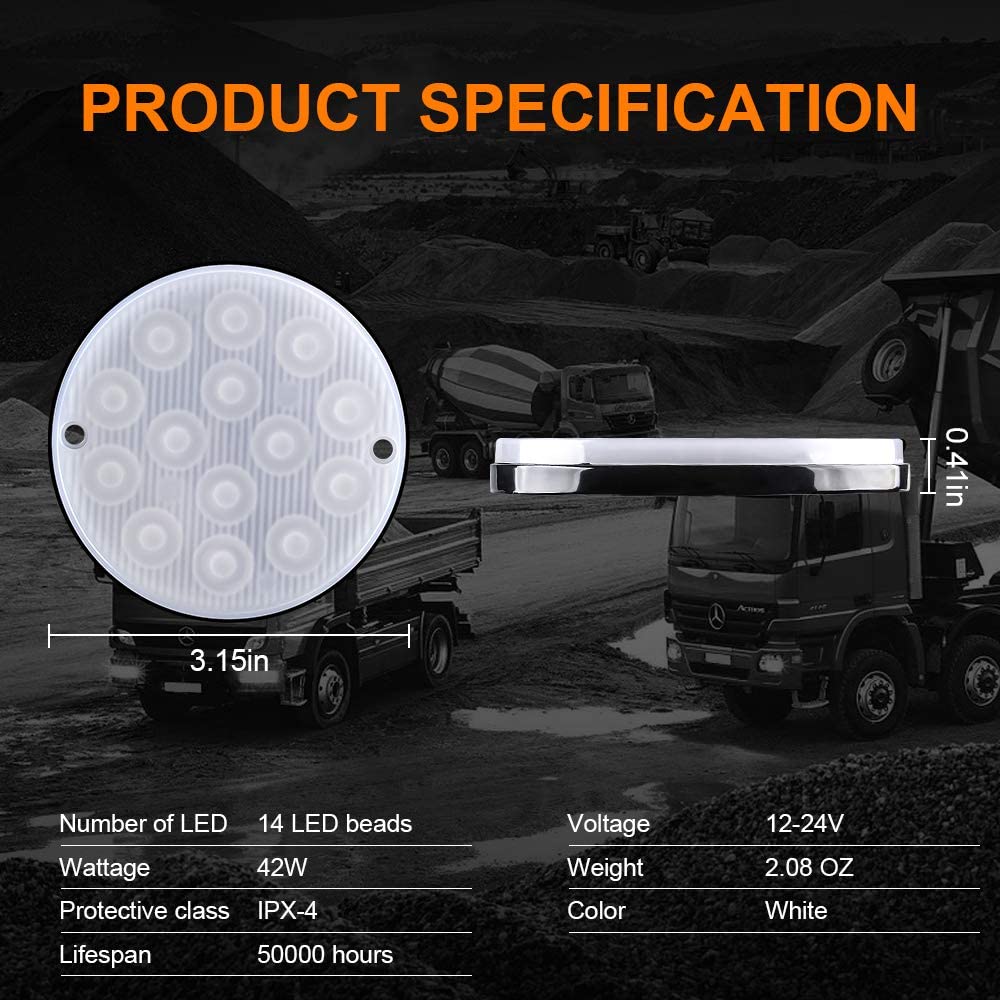 LED Emergency Strobe Warning Light Round 14 LEDs for Truck Trailer Van