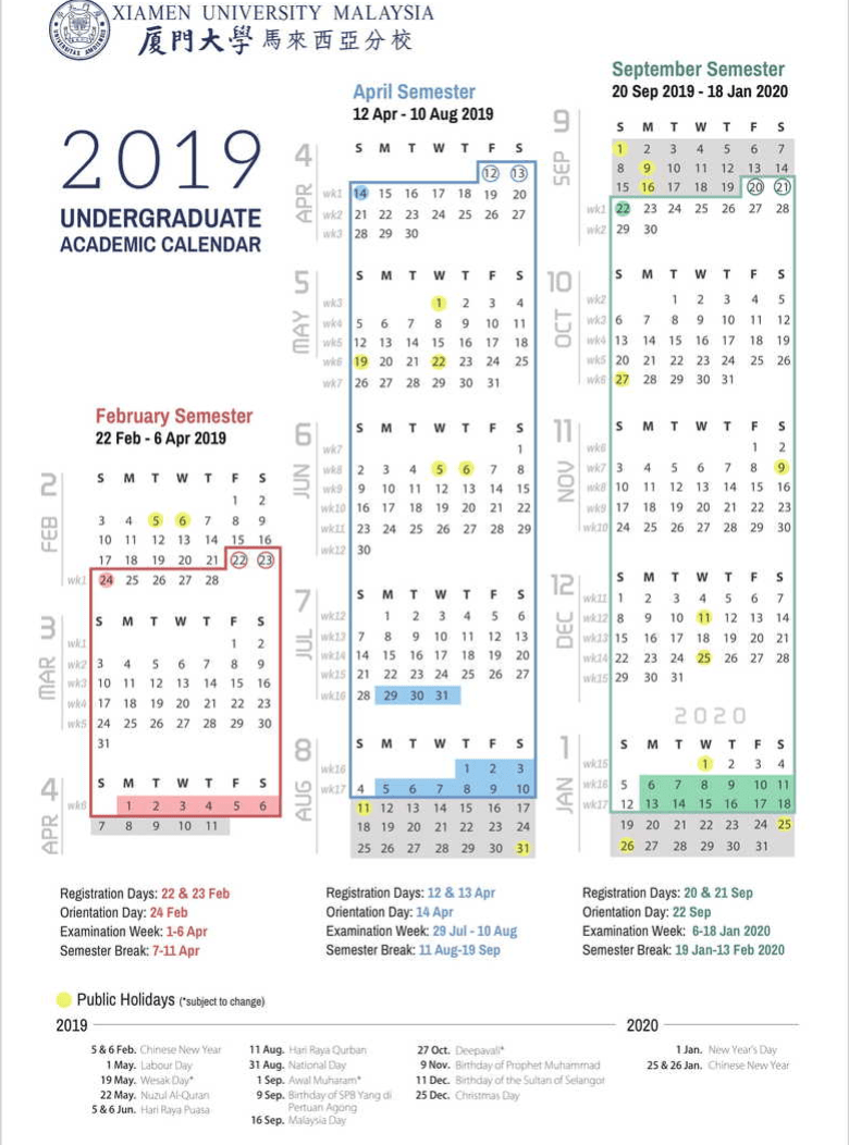 Academic Calendar of XMUM Social Media & Digital Communities Assignment