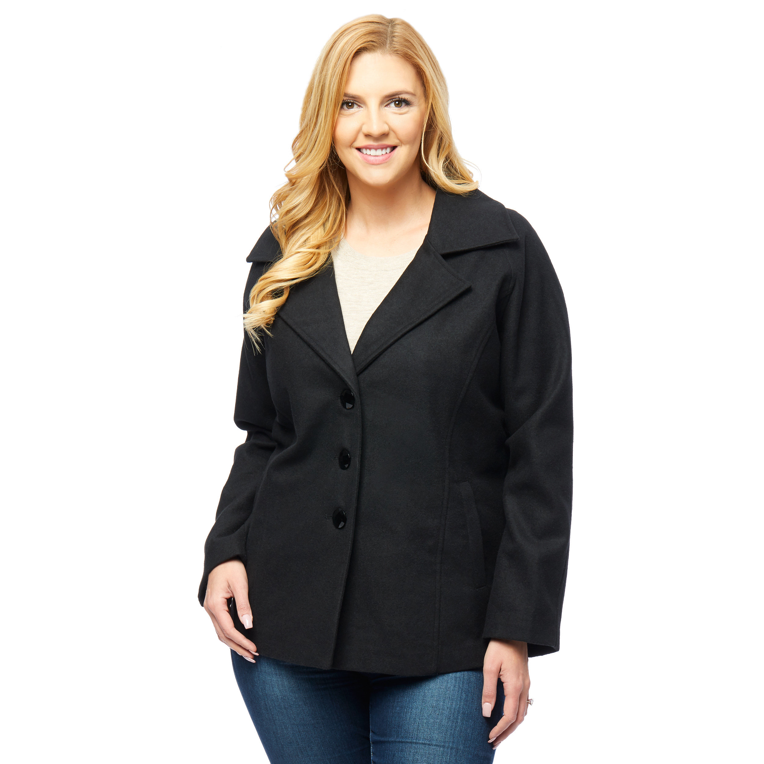 Women Single Breasted Wool Pea Coat Plus Size Women Plus Size Single