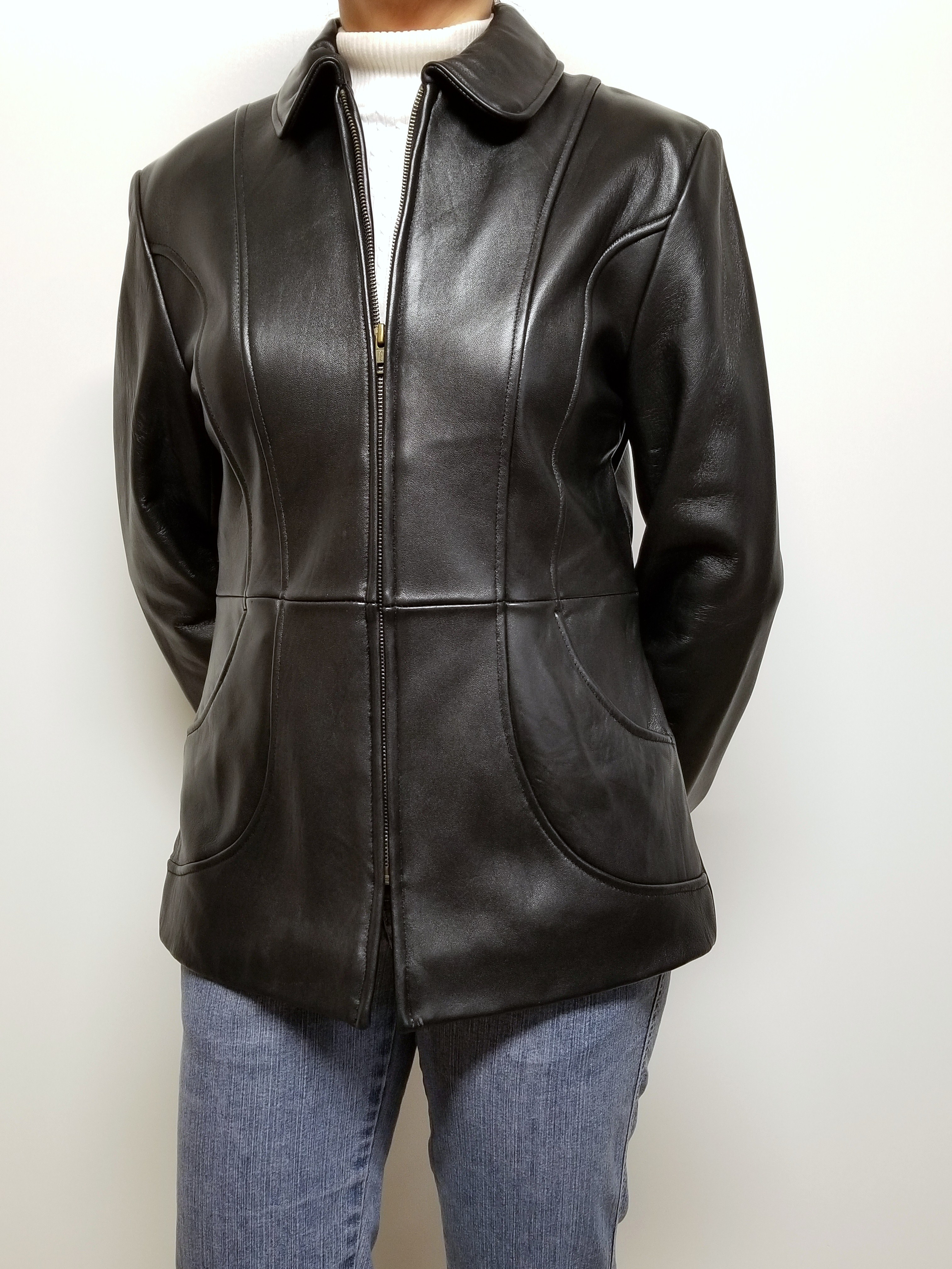 Women Real Lambskin Leather Bomber Jacket Color Black Women Leather