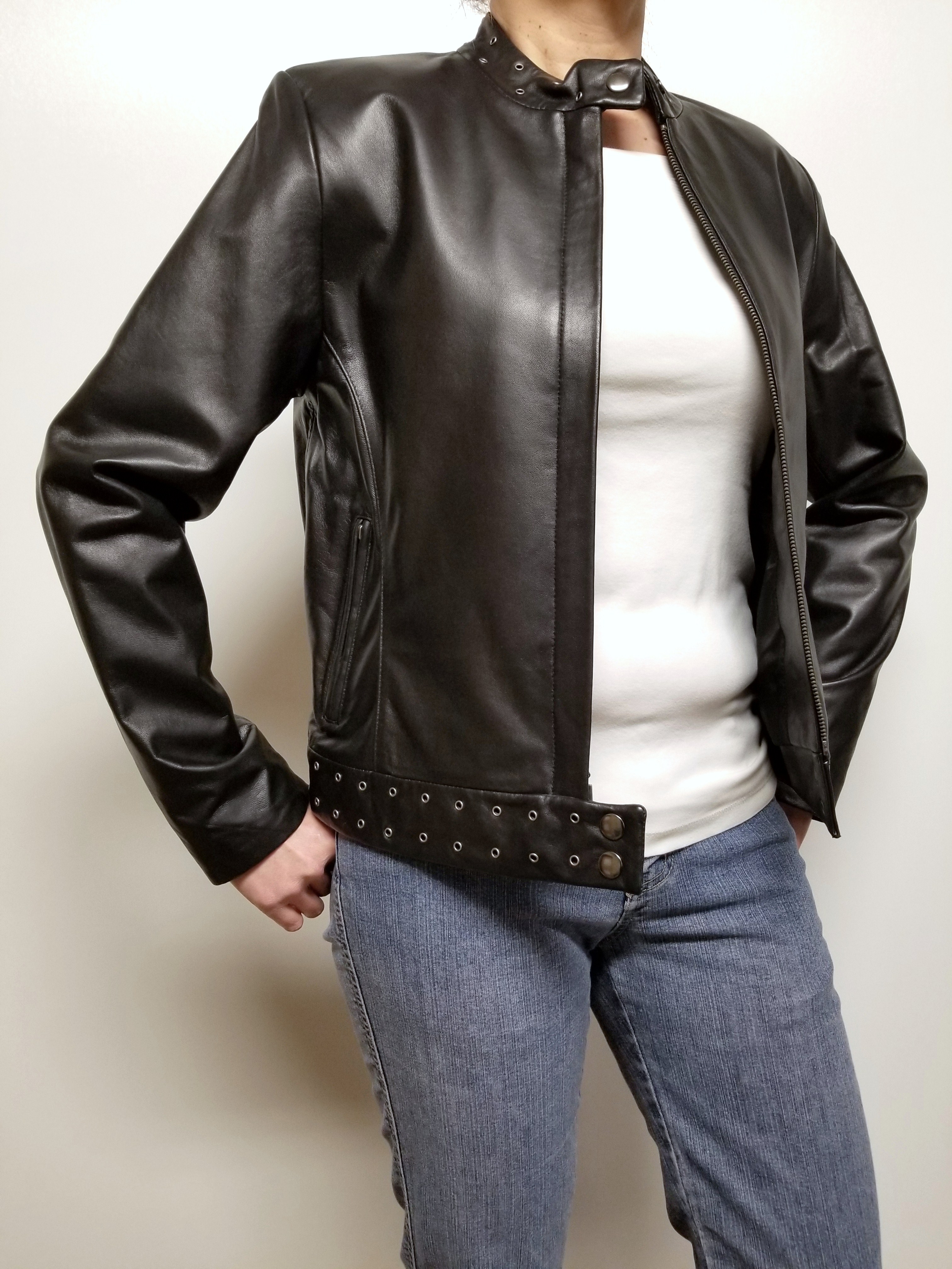 Women Lambskin Leather Moto Fashion Biker Jacket Women Leather Moto