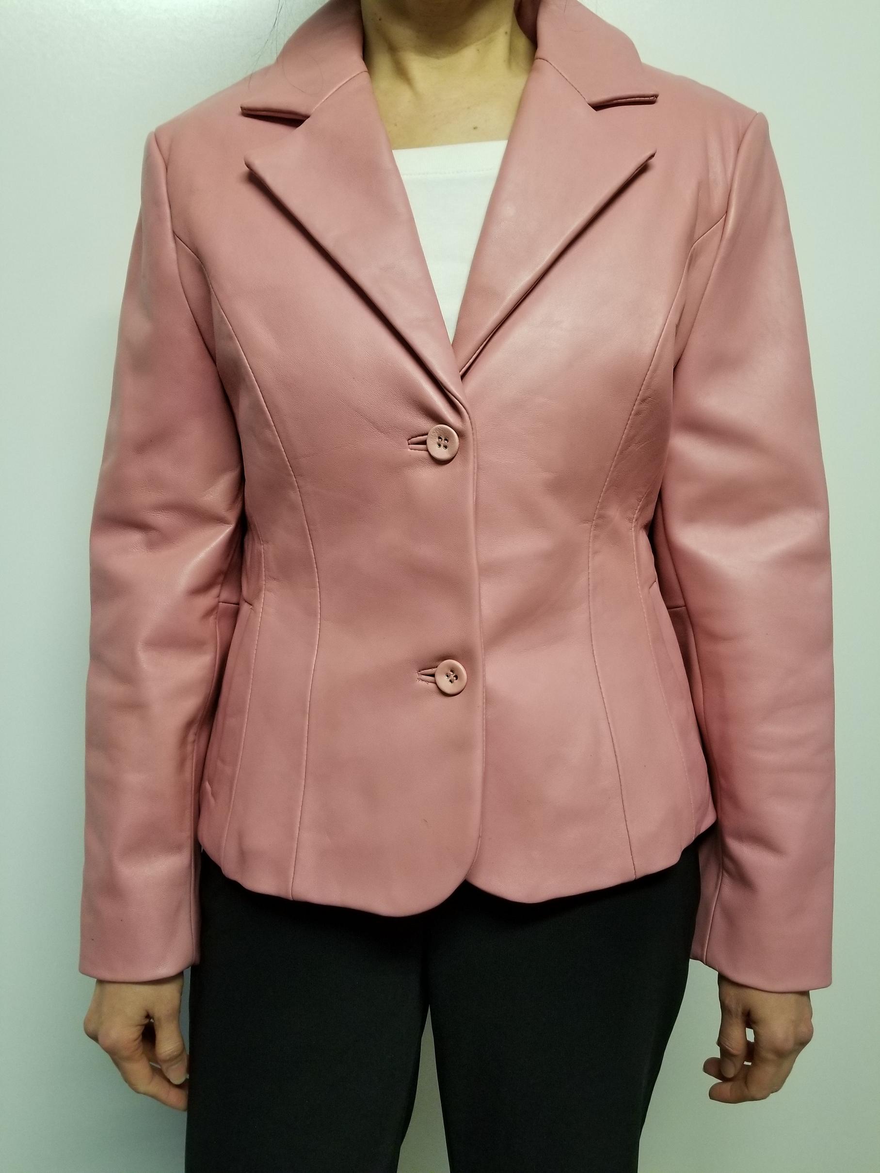 Women Lambskin Leather Blazer Jacket Color Lt. Pink Women Leather