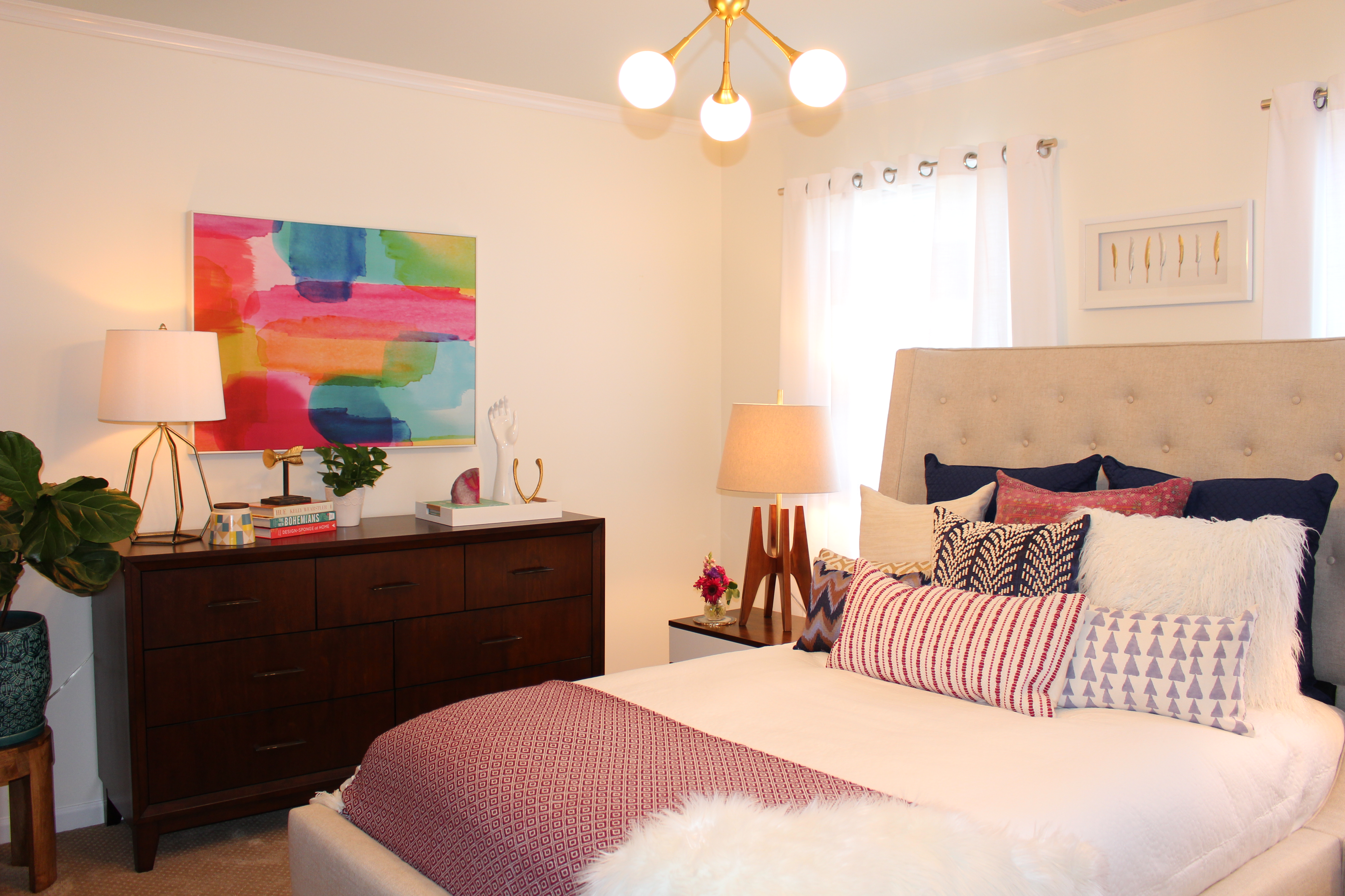 mid century modern guest bedroom boho guest bedroom Leedy Interiors