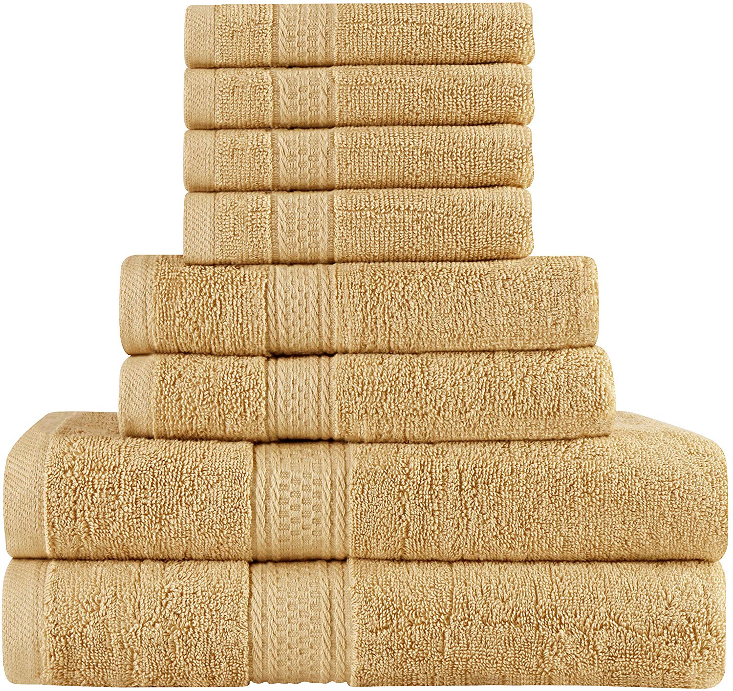 Premium 8 Piece Towel Set (Beige); 2 Bath Towels, 2 Hand Towels and 4