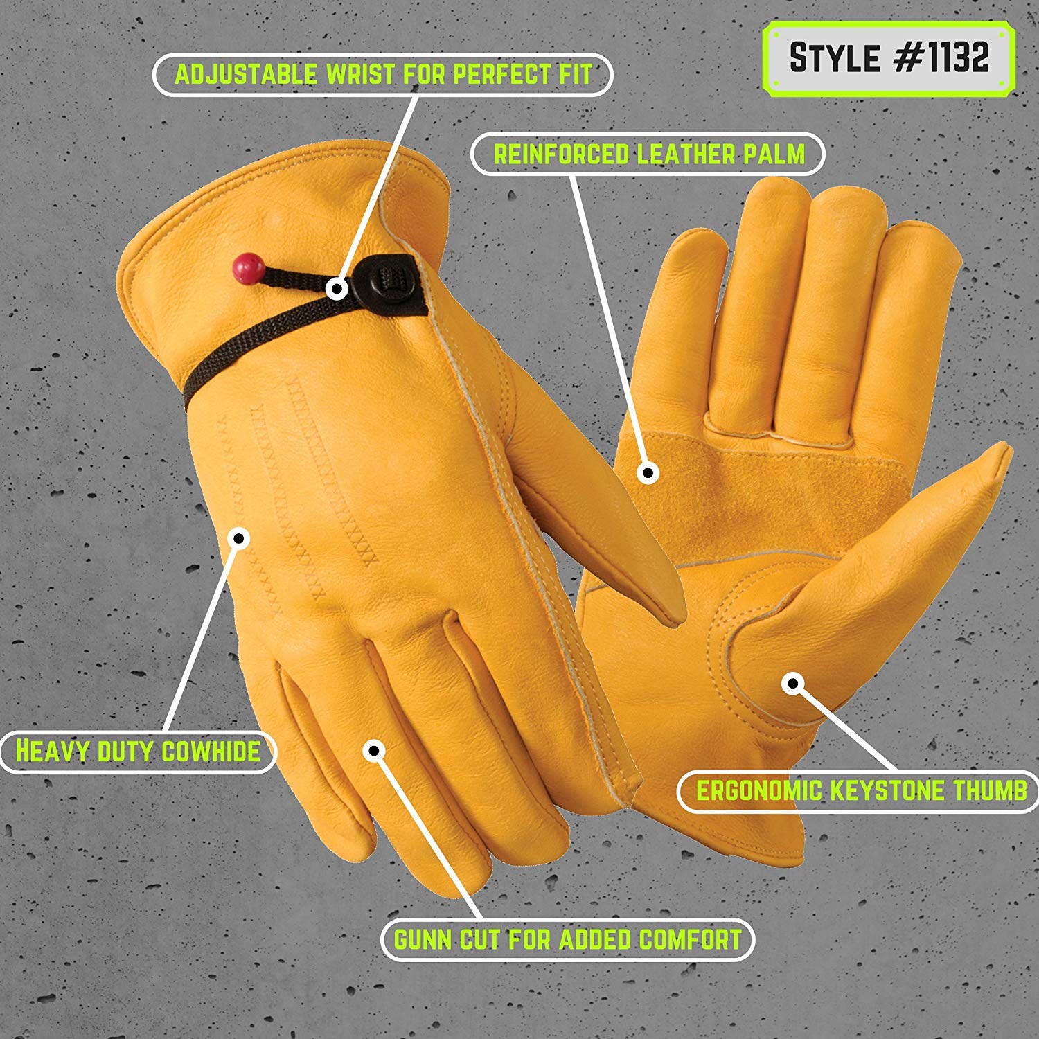 Leather Work Gloves with Ball and Tape Wrist Closure Manufacture