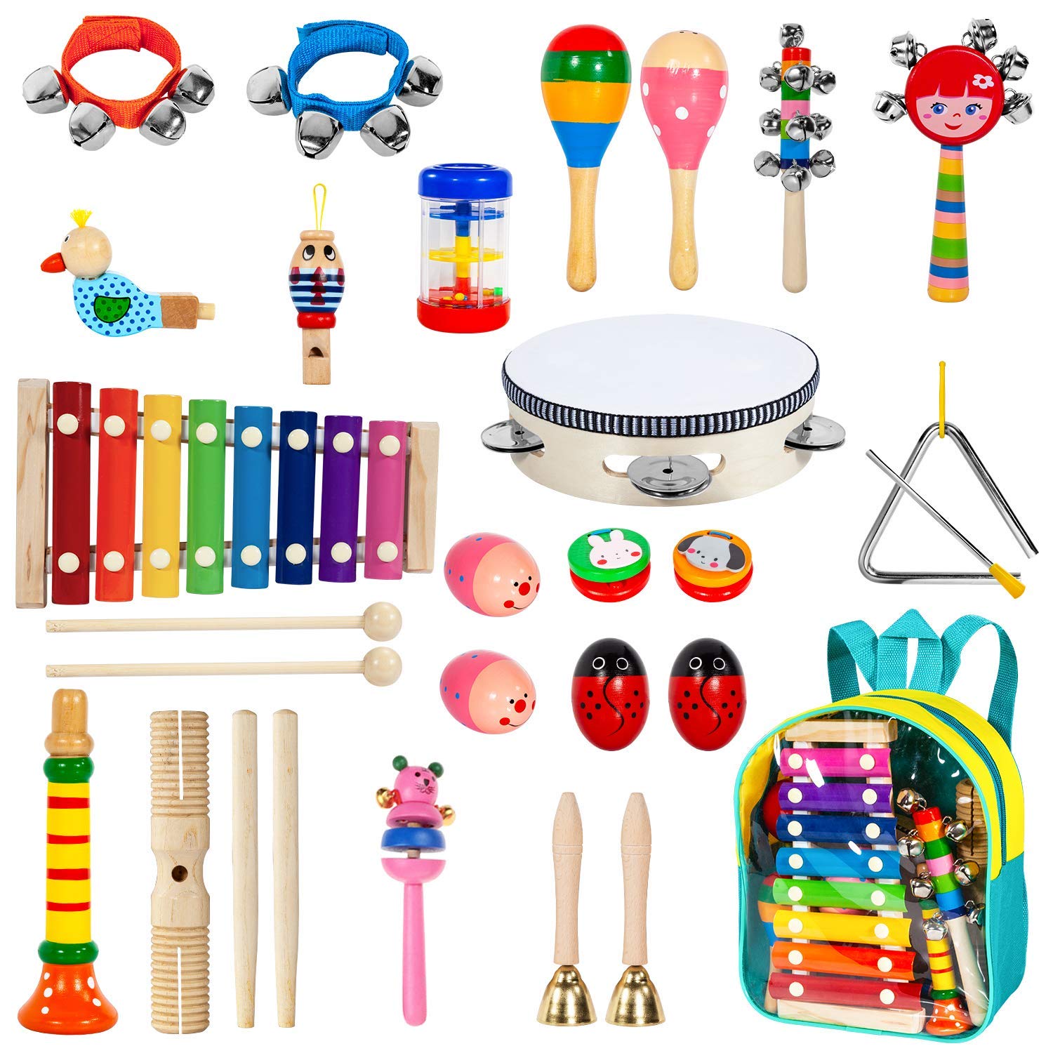 Toddler Musical Instruments Wooden Luckyhchild 22pcs Toddler Musical Instruments Wooden