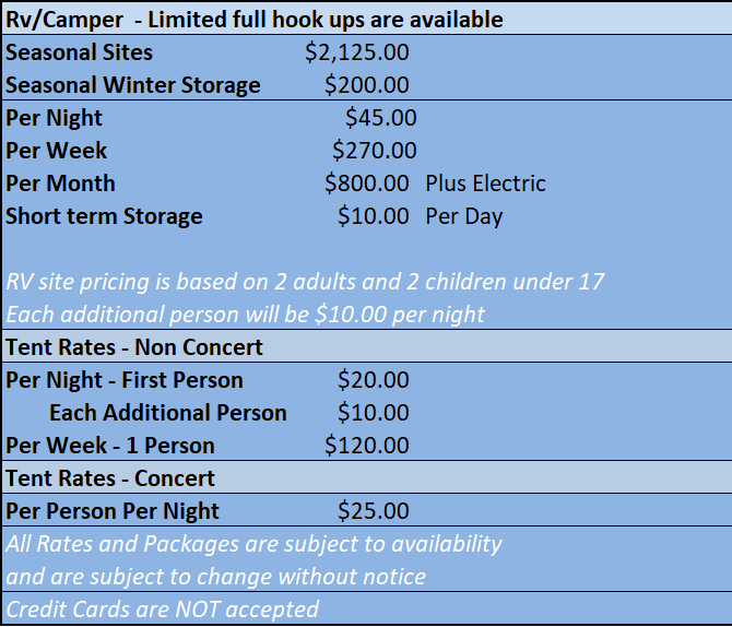Camping Rates Lee's Park