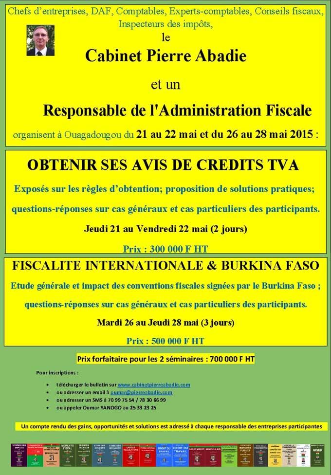 * Obtenir ses avis de crédits TVA * Fiscalité internationale vue du