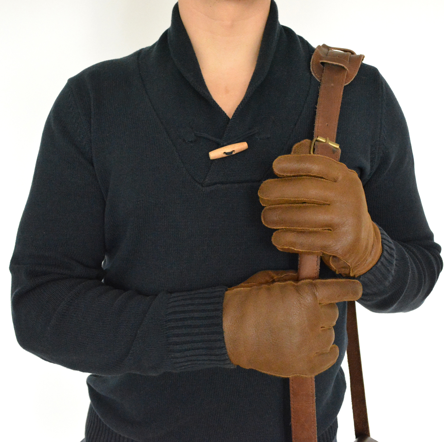 Handmade brown leather gloves for men made with nappa sheepskin leather