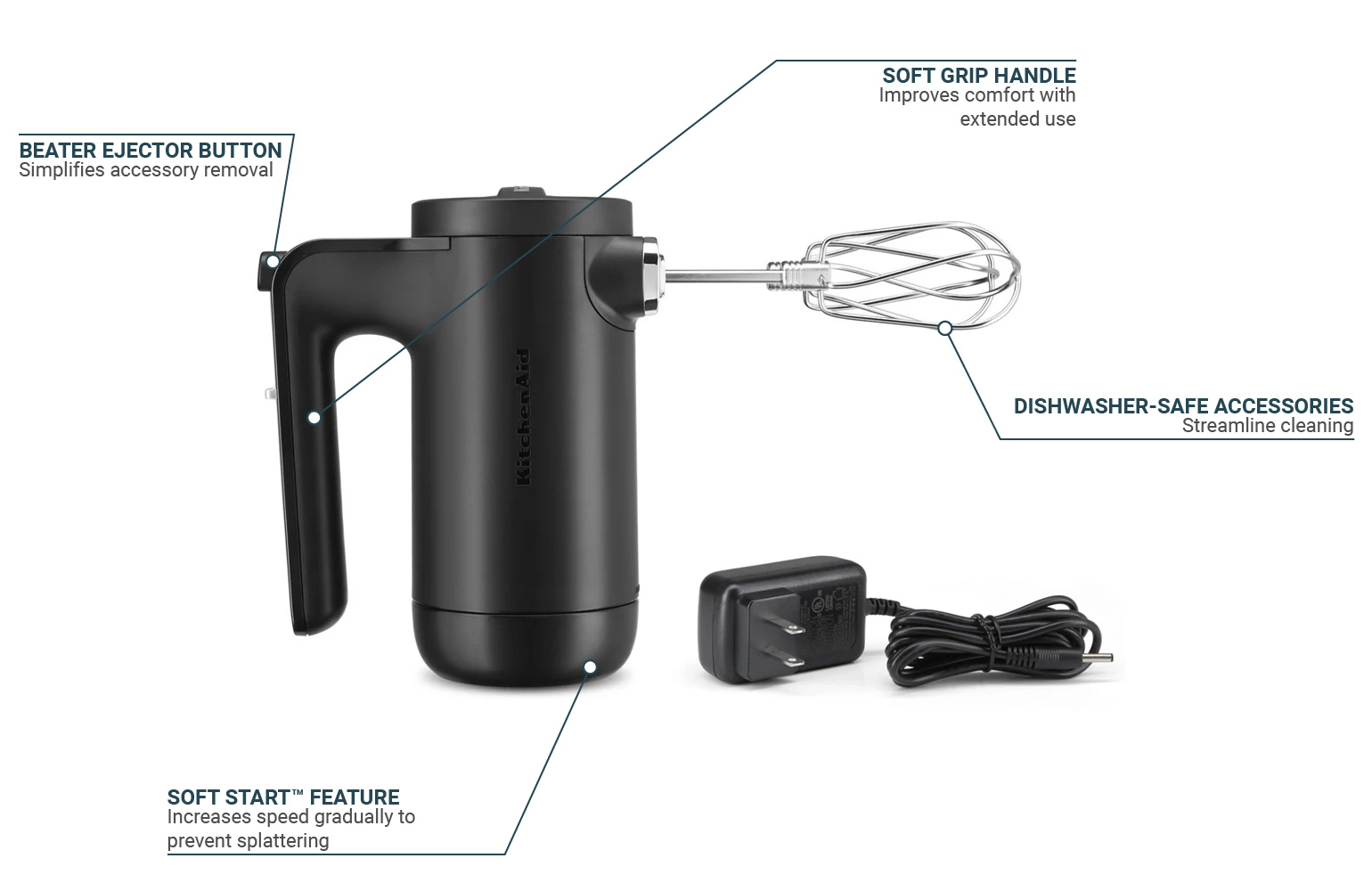 KitchenAid KHMB732BM Cordless Hand Mixer w/ 7 Speeds, Black Matte