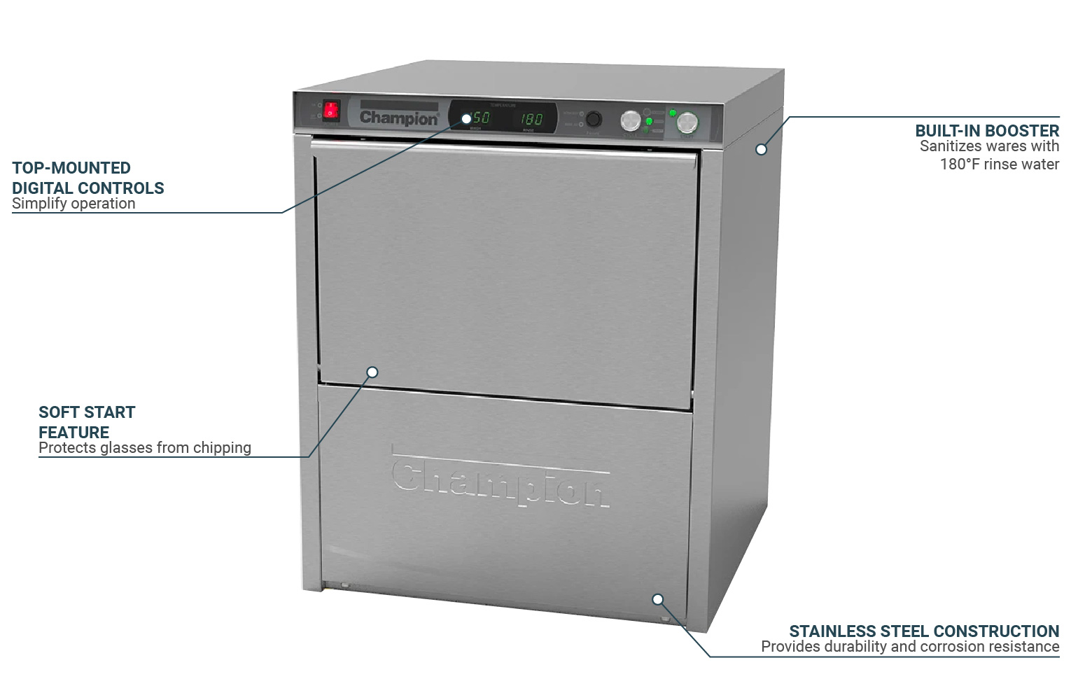 Champion UH330ADA High Temp Rack Undercounter Dishwasher (30) Racks/hr, 208v/1ph