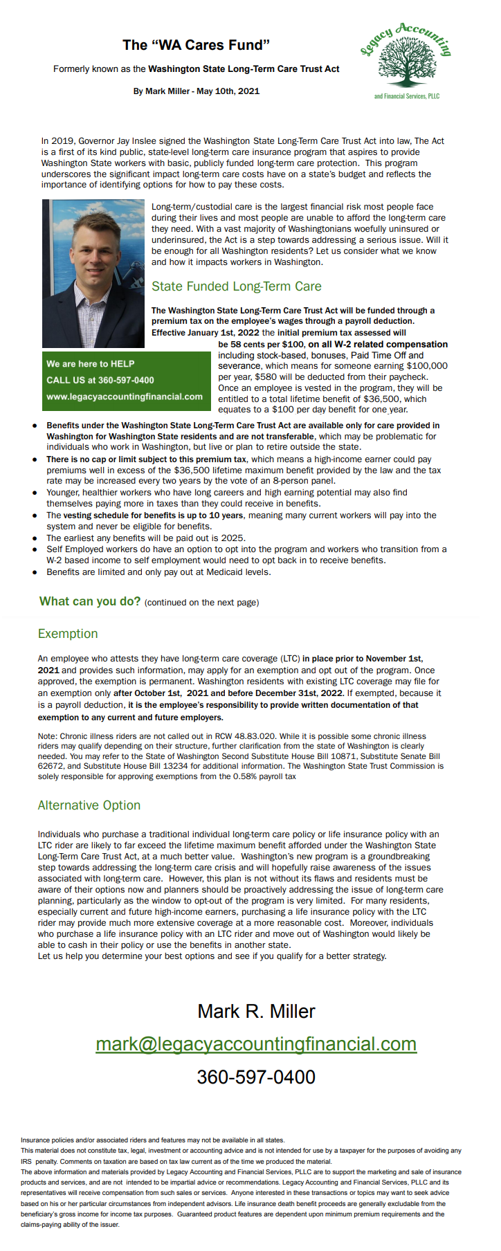 The "WA Cares Fund" Life Insurance and Accountants Vancouver WA