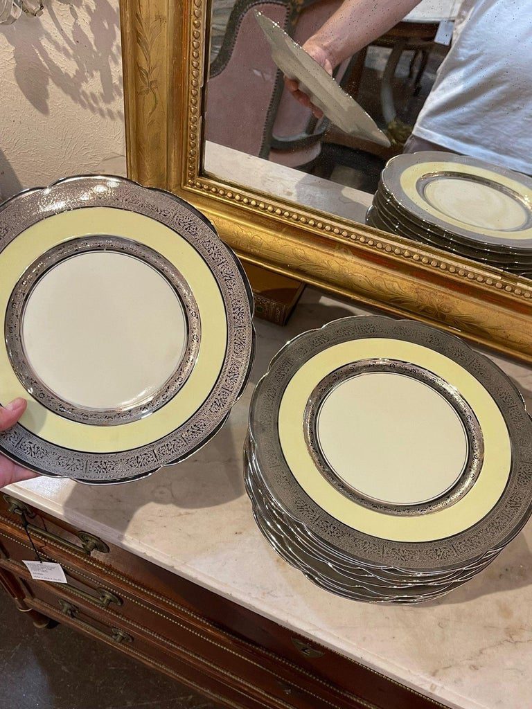 Set of 11 Bavarian China Plates with Silver Inlay Legacy Antiques