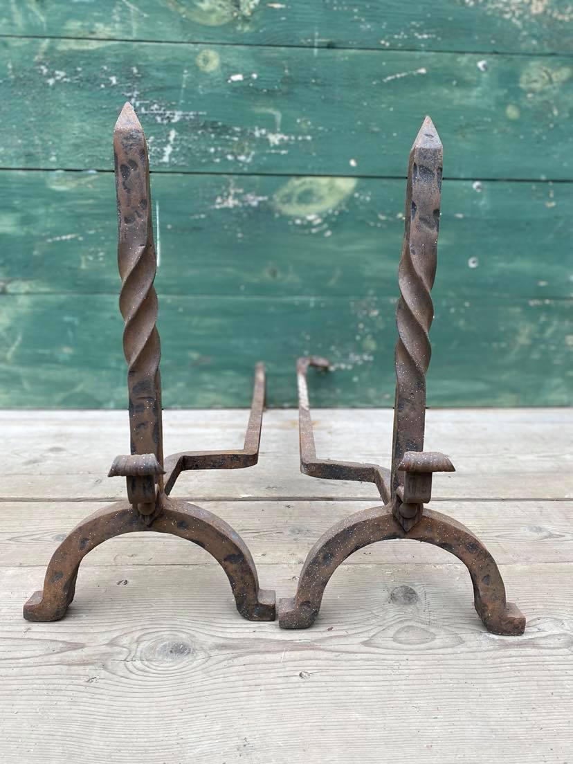 IC8955 - Antique Iron Andirons - Legacy Vintage Building Materials