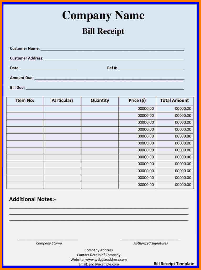 Blank Receipt Template Excel Cards Design Templates