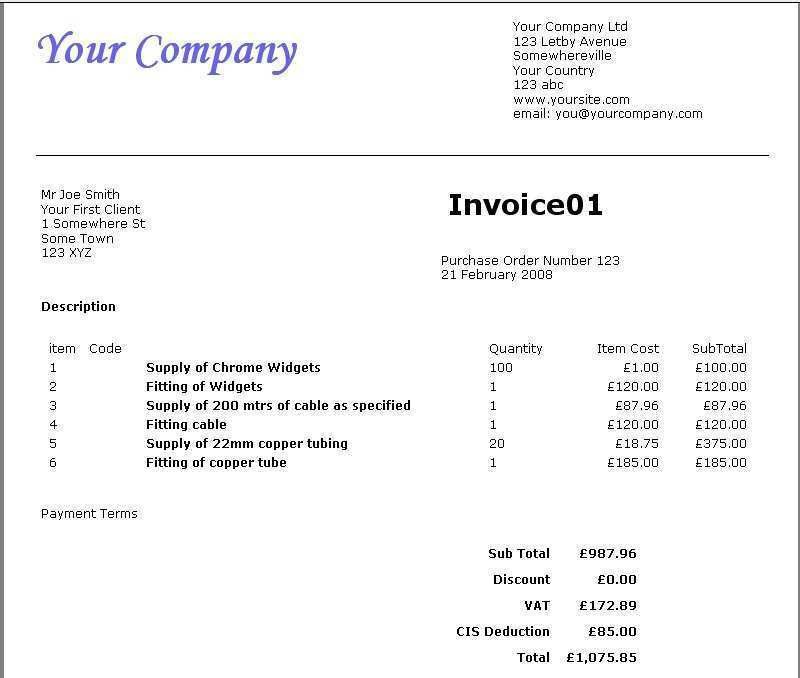 64 Printable Invoice Template With Vat And Cis Deduction Now by Invoice