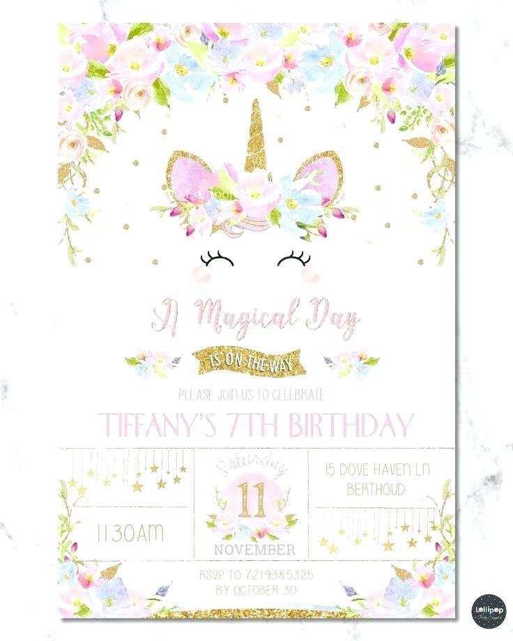 Unicorn 7Th Birthday Invitation Template Cards Design Templates