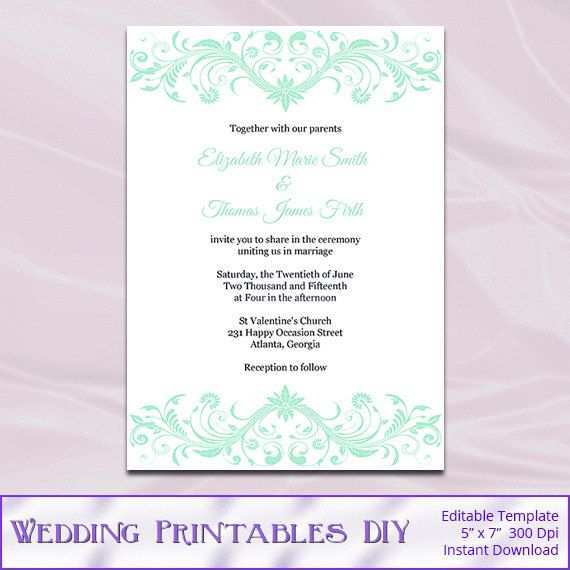 Mint Green Wedding Invitation Template Cards Design Templates