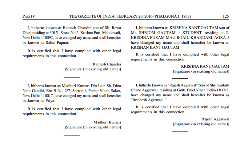 Procedure For Name Change In India