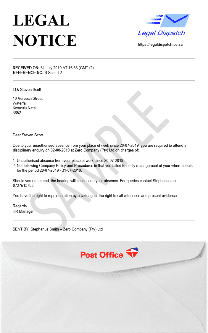 Create a Legal Notice & Send via Fastmail or Registered Mail