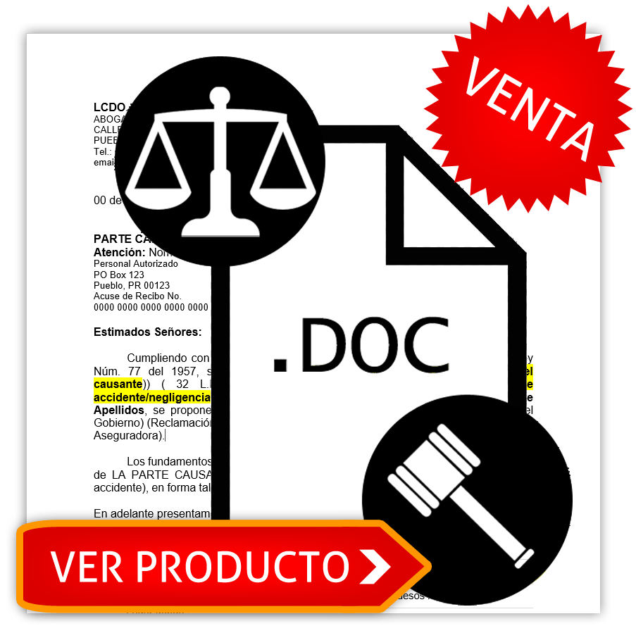 Carta Reclamación Extrajudicial por Accidente/Negligencia LegalDocsPR