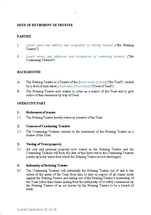 Wills & Trusts Trusts New Zealand Legal Documents, agreements