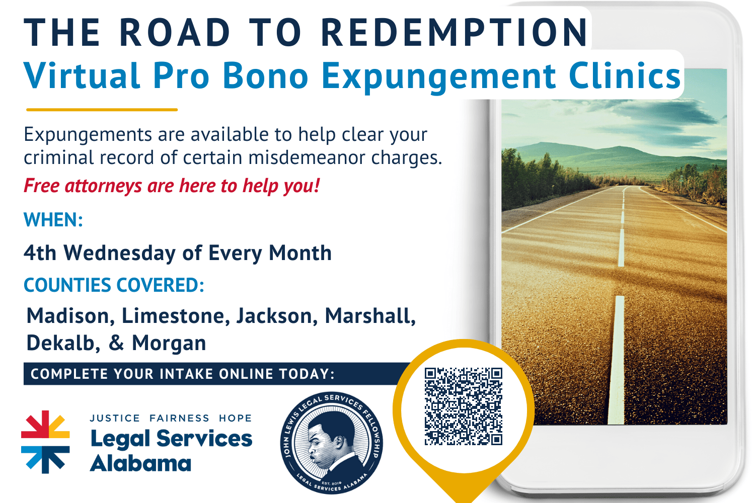 Virtual Pro Bono Road to Redemption Expungement Clinics North Alabama