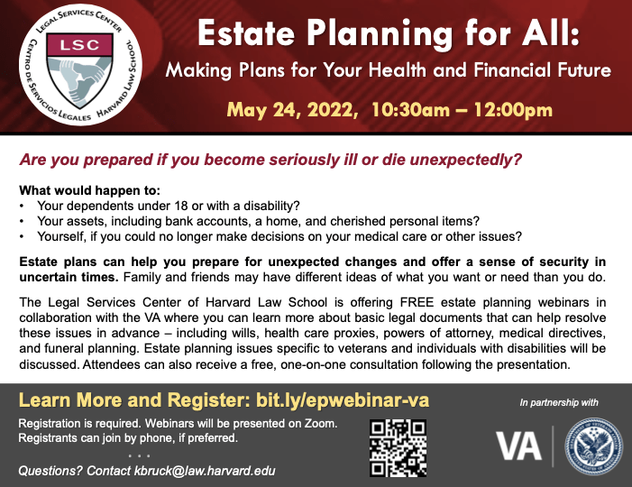 2022 Estate Planning inar Series, in partnership with VA Legal Services Center