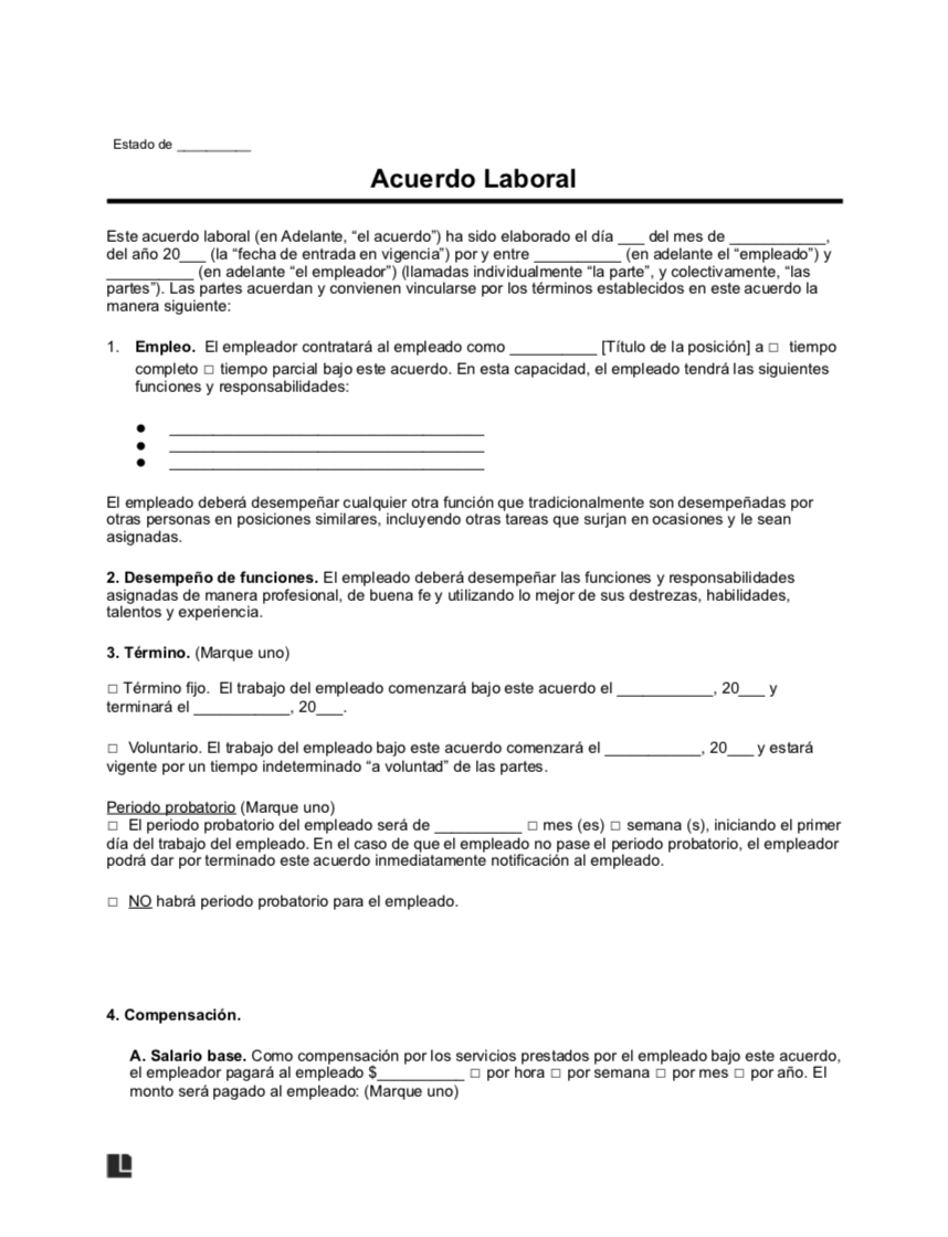 Contrato de Trabajo Gratuito PDF & Word