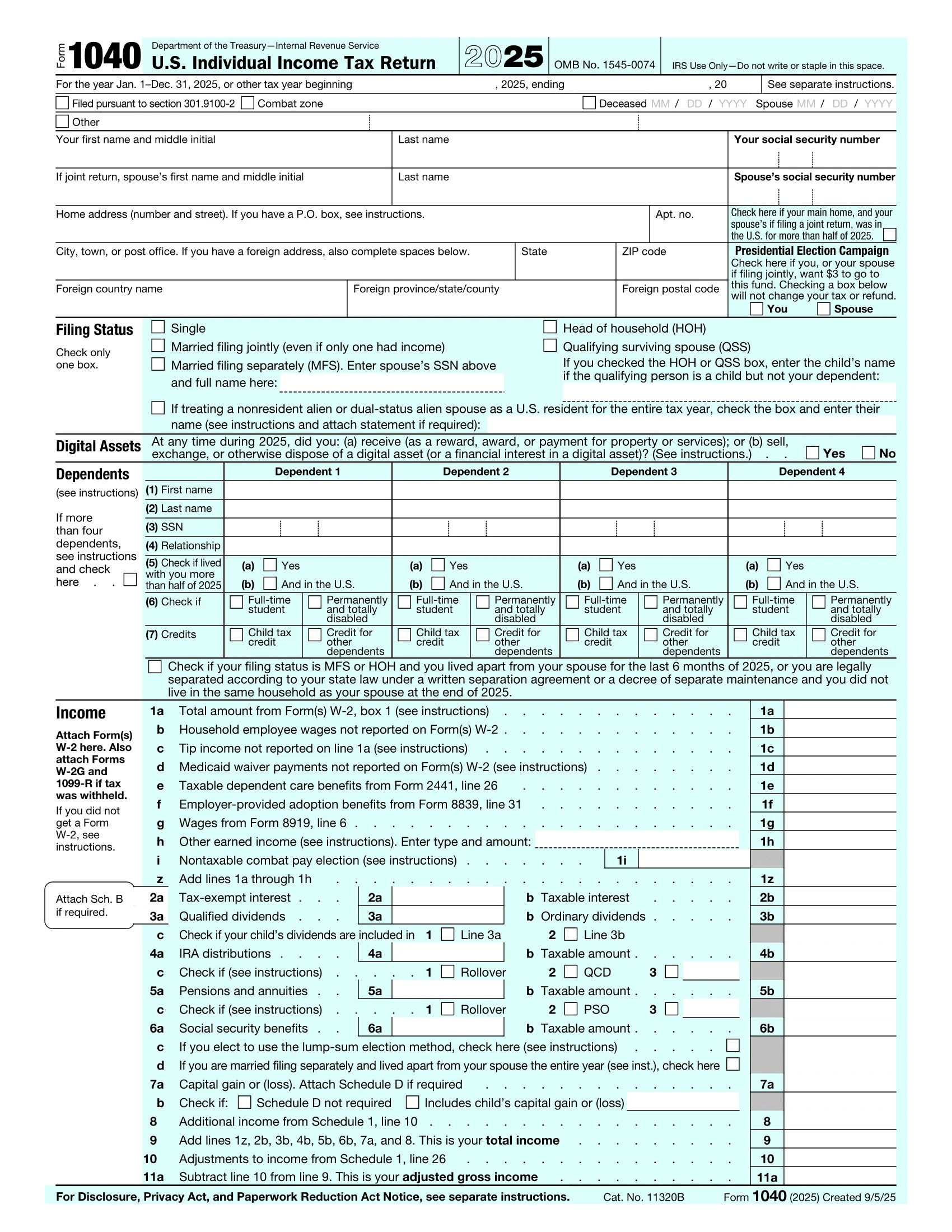 Fillable IRS Form 1040 for 2025 (US Individual Tax Return)(03)