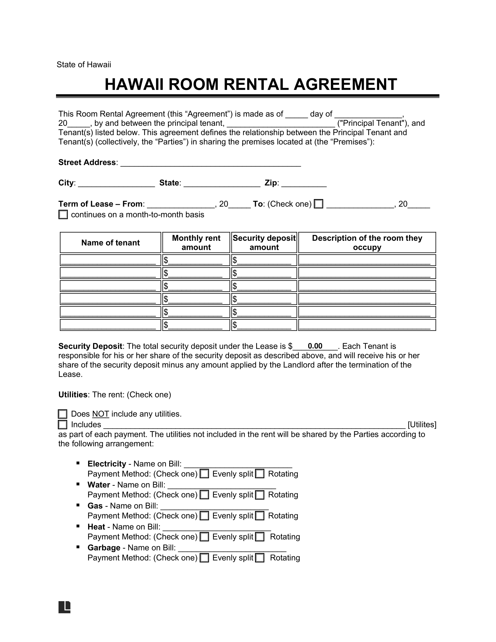 Free Hawaii Room Rental Agreement Template PDF & Word