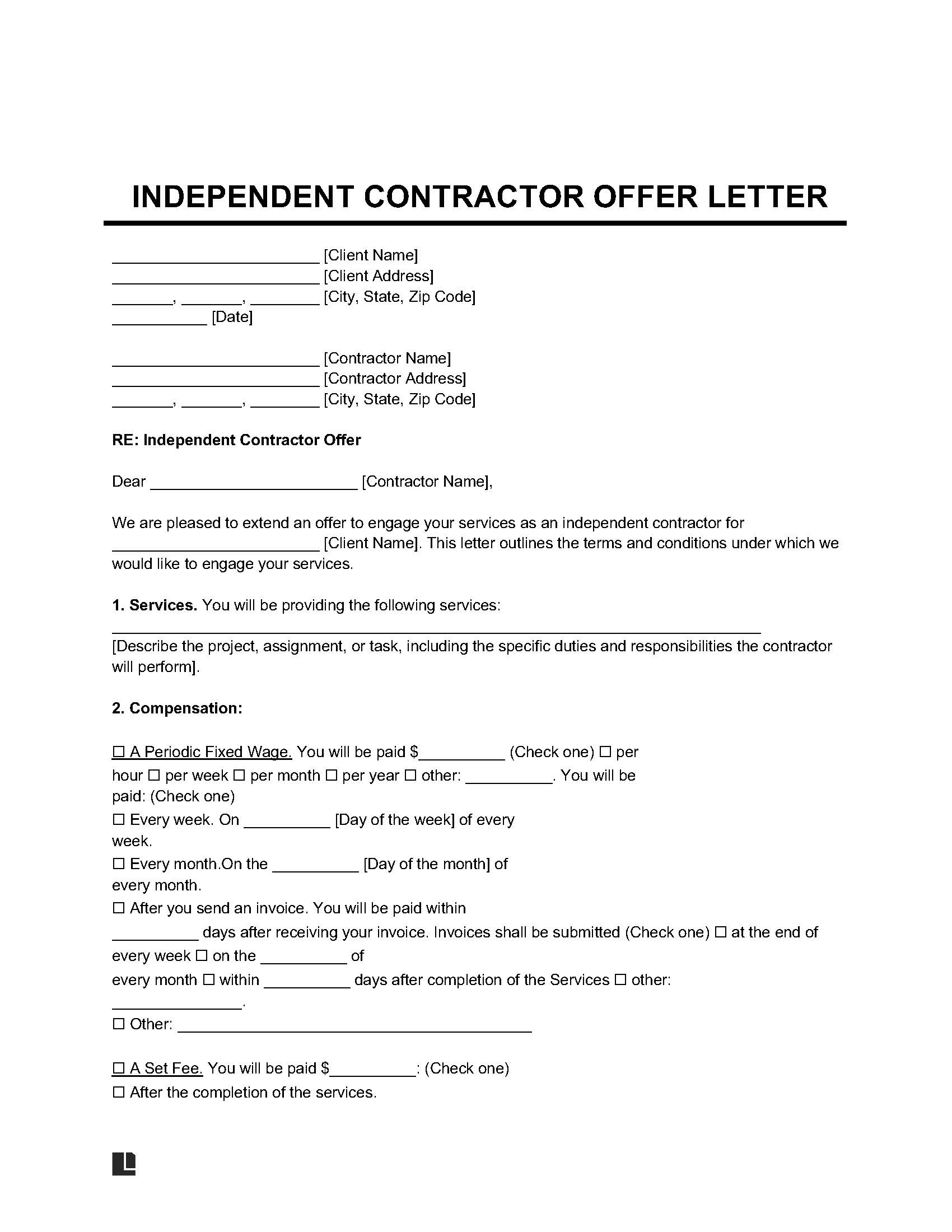 Free Independent Contractor Offer Letter Template | Family Man Librarian