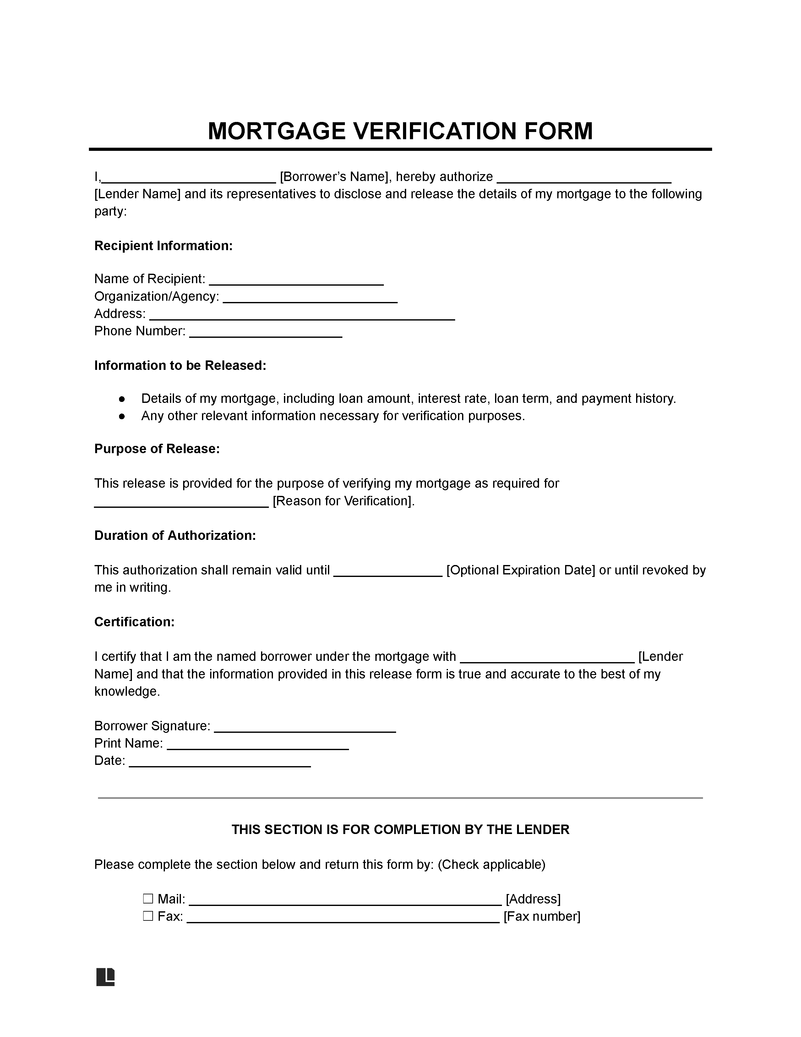 Free Mortgage Verification Form PDF & Word