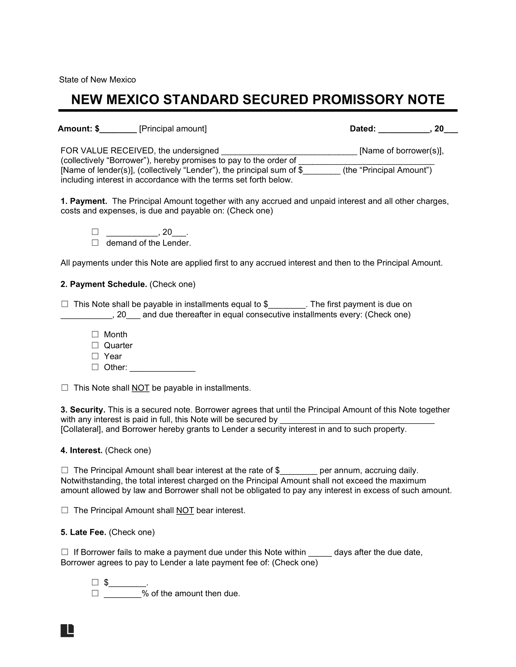 Free New Mexico Secured Promissory Note Template PDF & Word