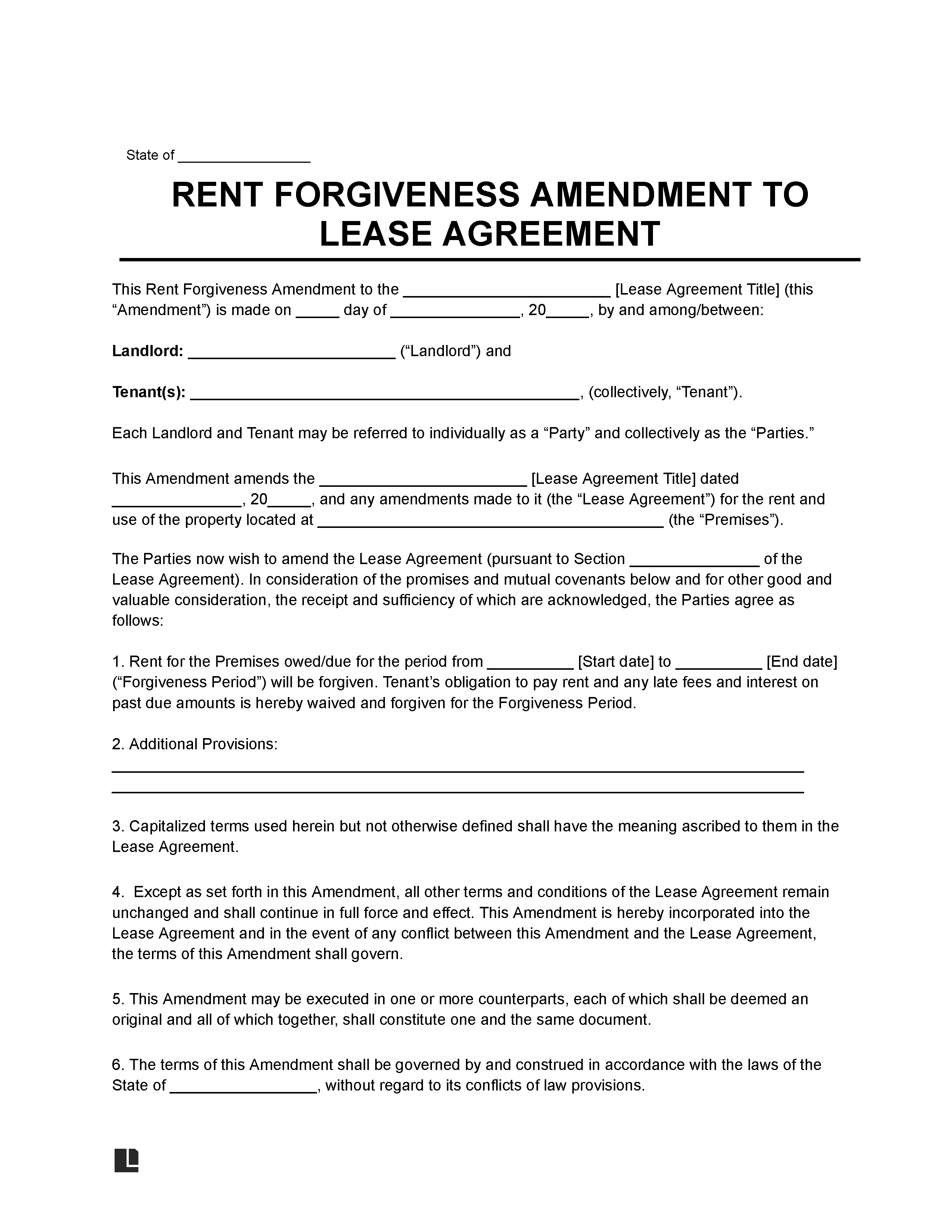 Free Rent Lease Amendment PDF & Word