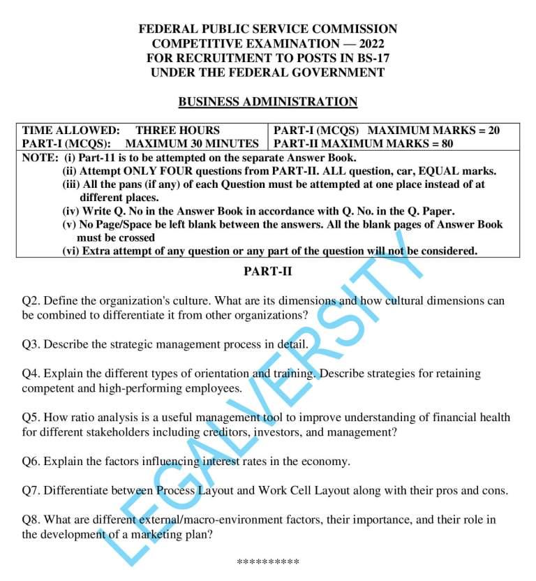 CSS Business Administration Paper 2022 Legalversity