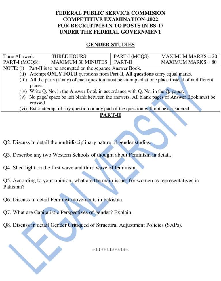 CSS Gender Studies Paper 2022 Legalversity