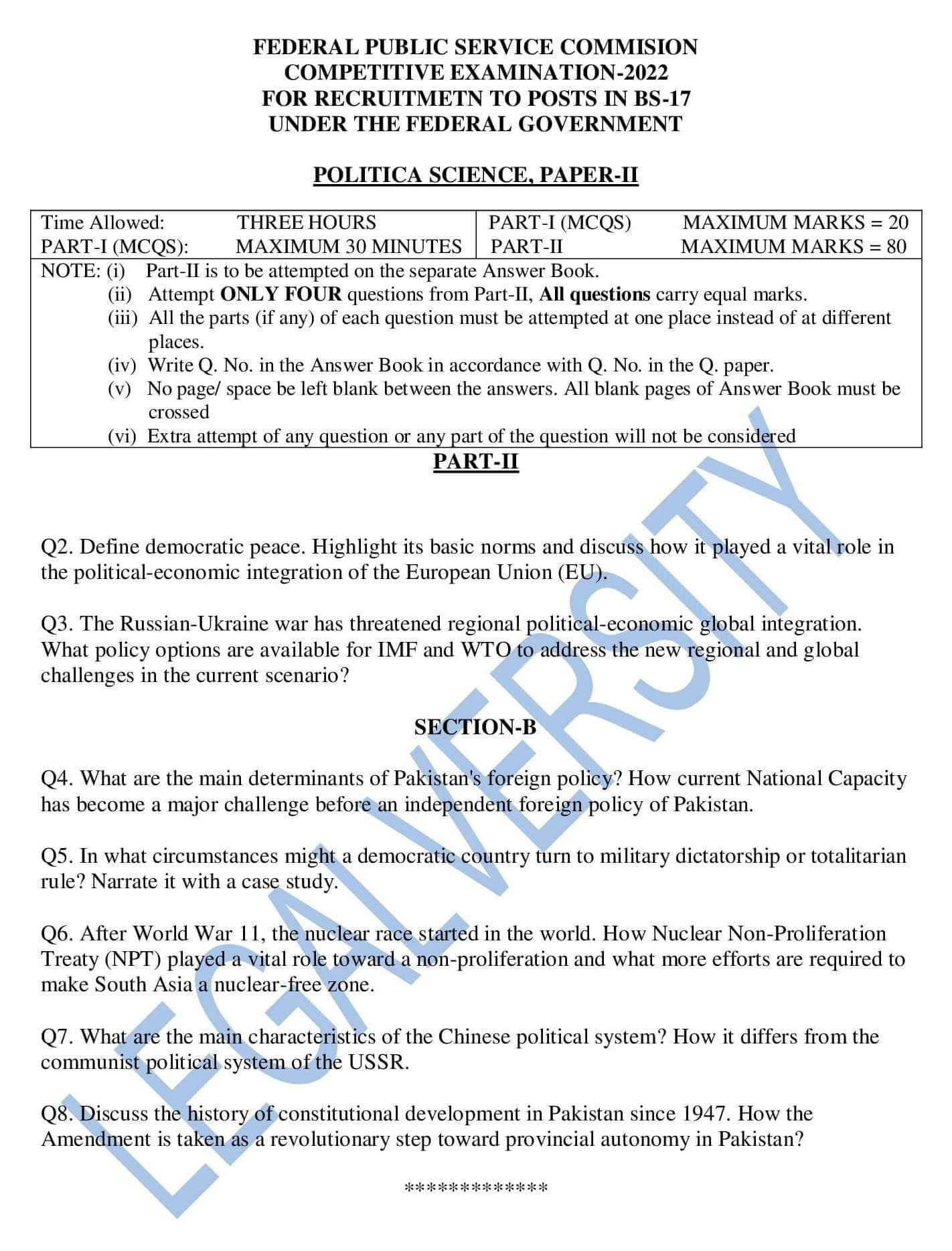 CSS Political Science PaperII 2022 Legalversity