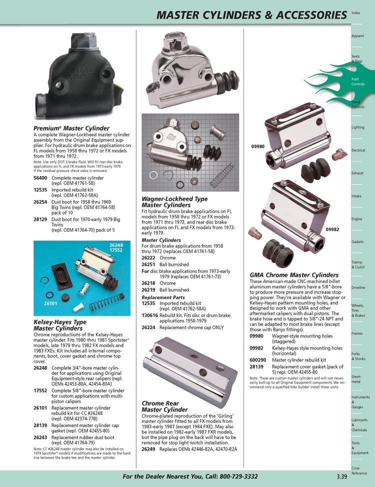 Custom Chrome Harley Parts Rear Master Cylinders, Parts and Covers