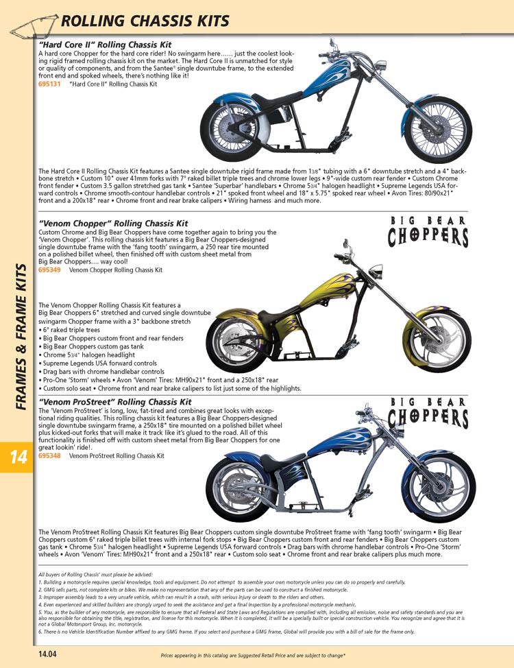 American Legend Motorcycles Rolling Chassis Kits