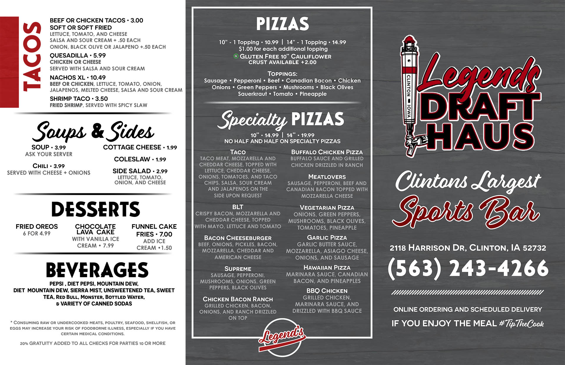 Menu Legends Sports Bar
