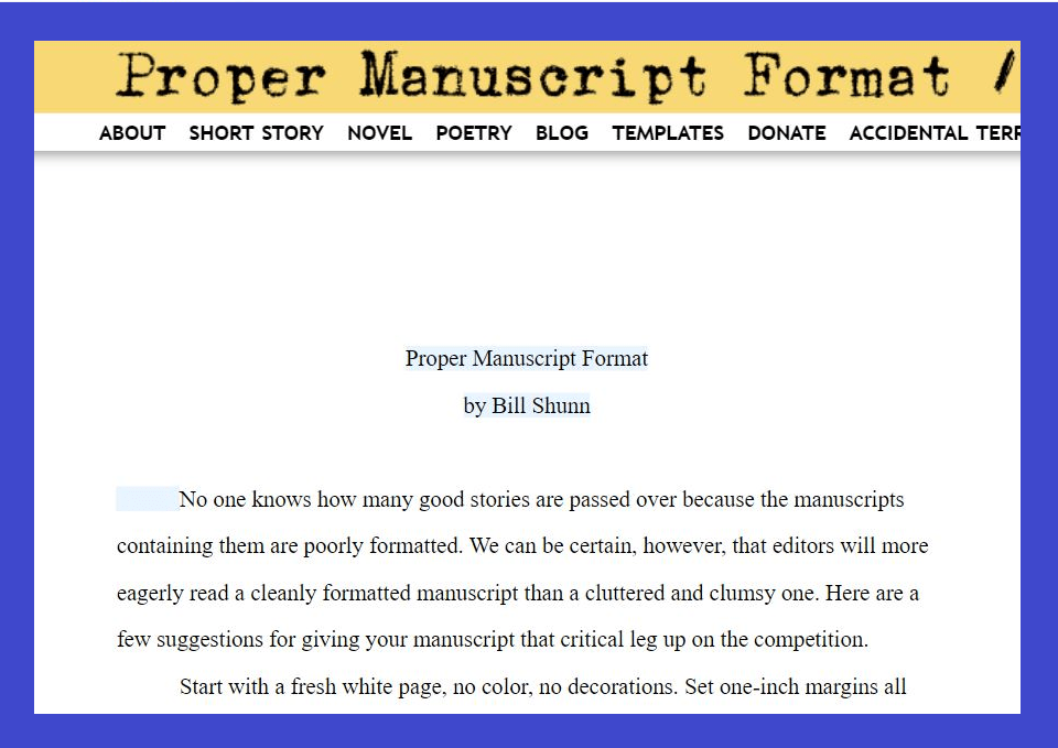 FORMATTING YOUR MANUSCRIPT a brief guide to Shunn Red Lagoe