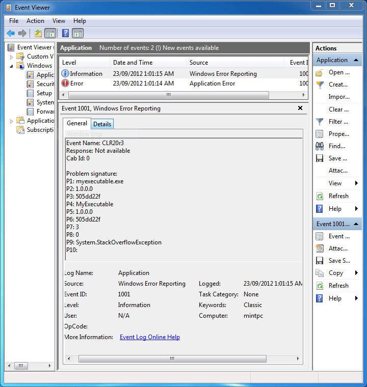 C Debugging using Windows Error Reporting