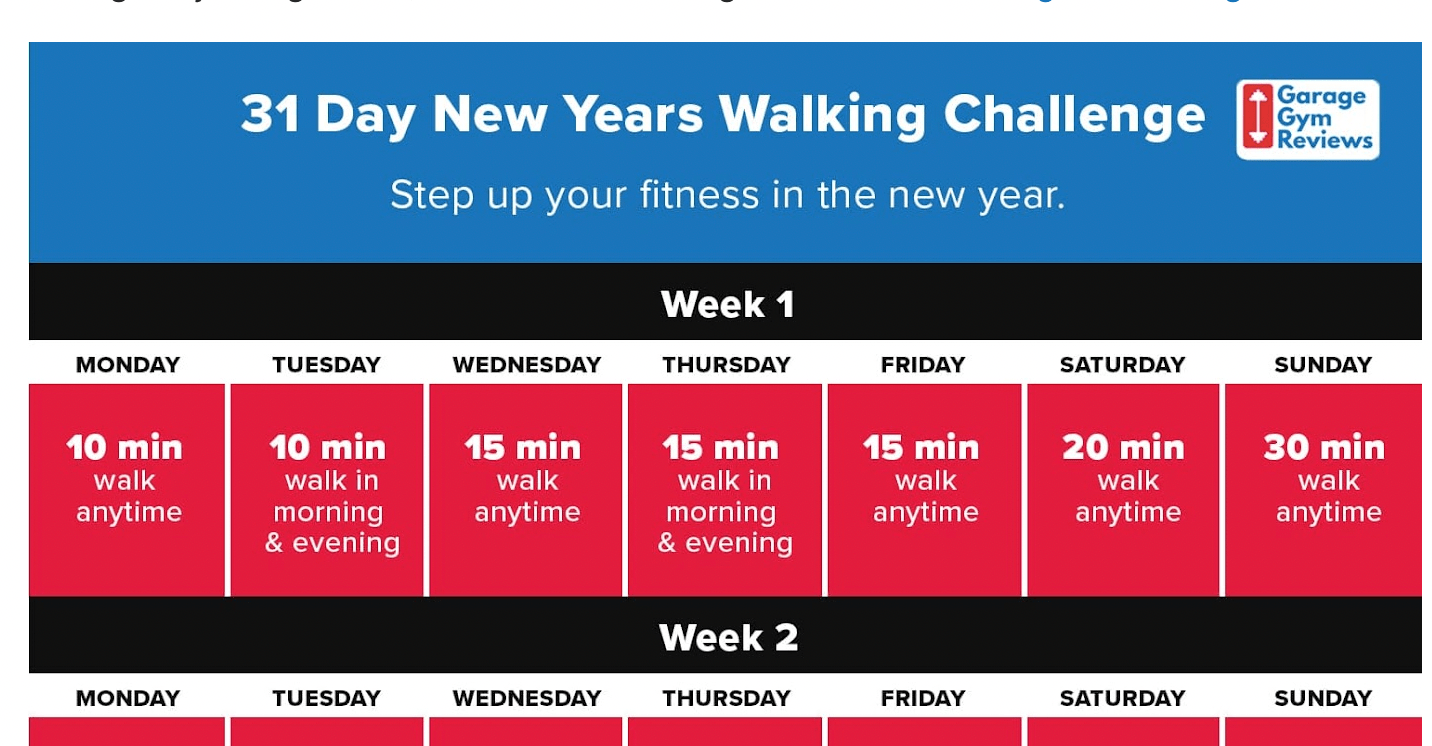A walking challenge from Garage Gym Reviews Later On