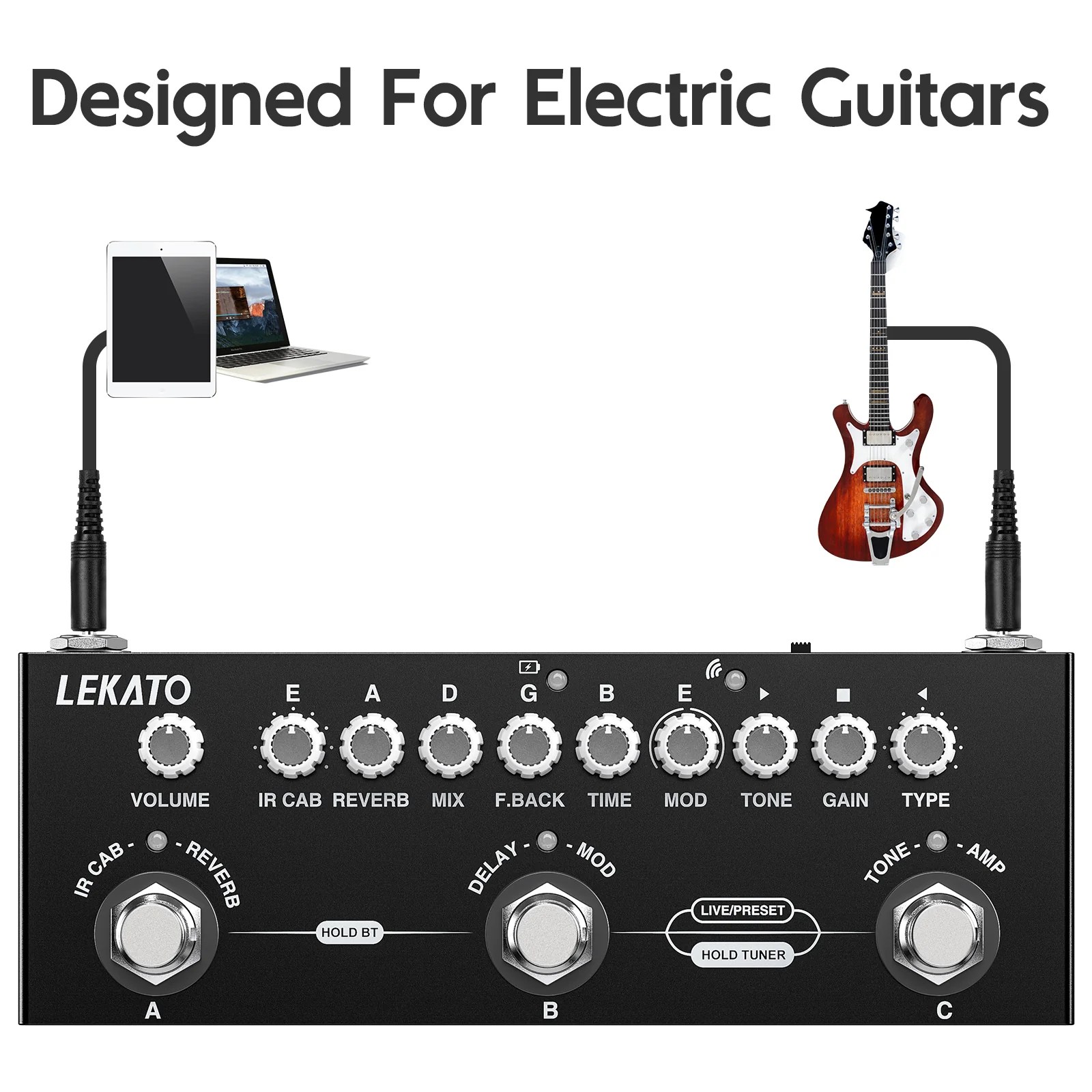 LEKATO Electric Guitar Bass Acoustic Guitar MultiEffect Pedal 9 Pream