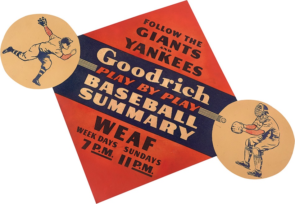 1934 Giants/Yankees Goodrich WEAF Radio Broadcast Store Display Sign