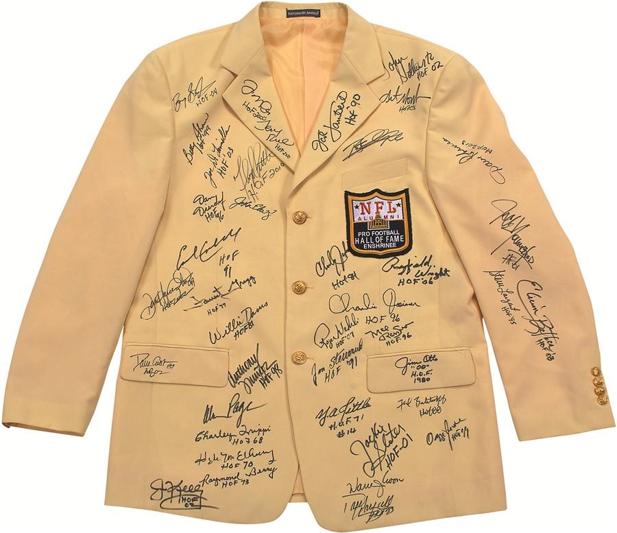 NFL Hall of Famers Signed Gold Jacket (38 Signatures) PSA/DNA LOA